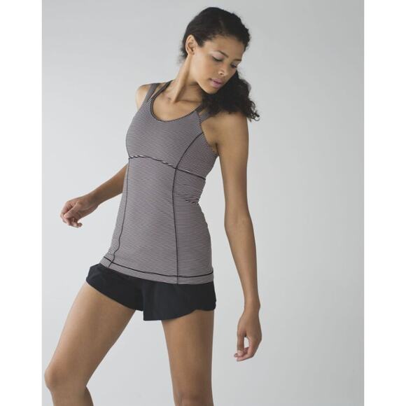 Lululemon Happy Strappy Tank Top Mini Pop Stripe Black Mink Berry Size 6 - Picture 2 of 8